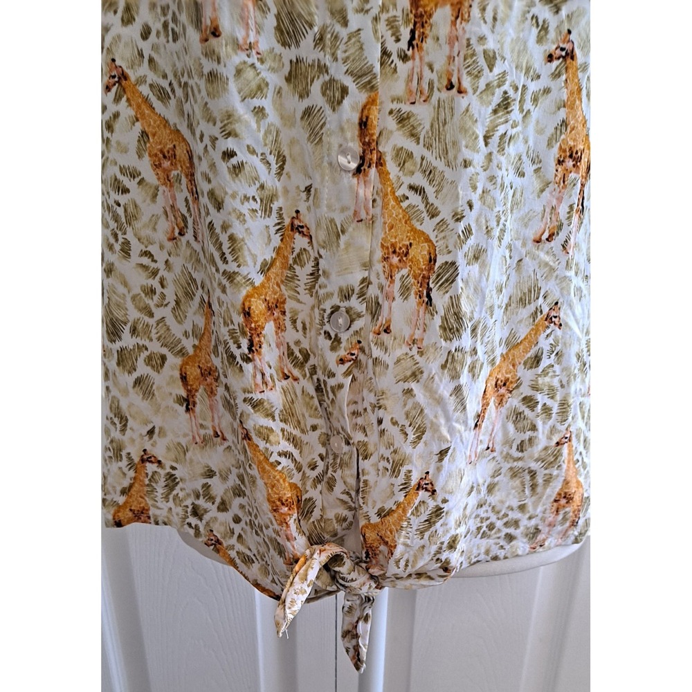 Large Giraffe Shirt By Jane And Delancey Button Down Tie Front Short Sleeve - Picture 2 of 7